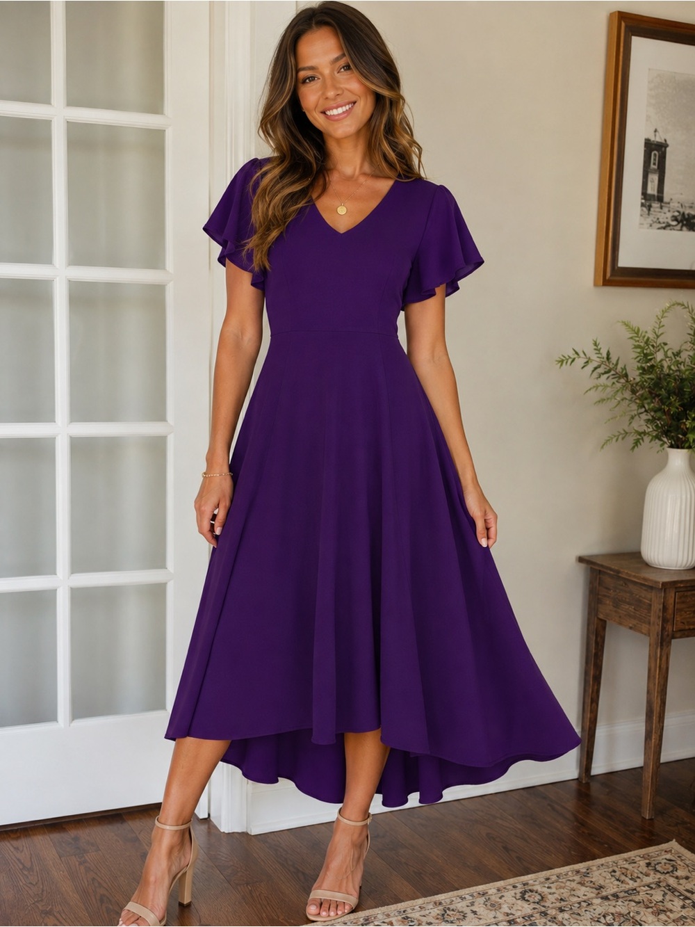 Lane Bryant Purple High-Low V-Neck Flutter Sleeve Dress. NWT